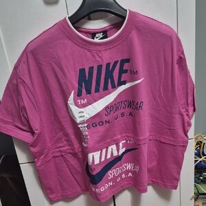 Nike Pink Cropped Sportswear Tee with White Swoosh